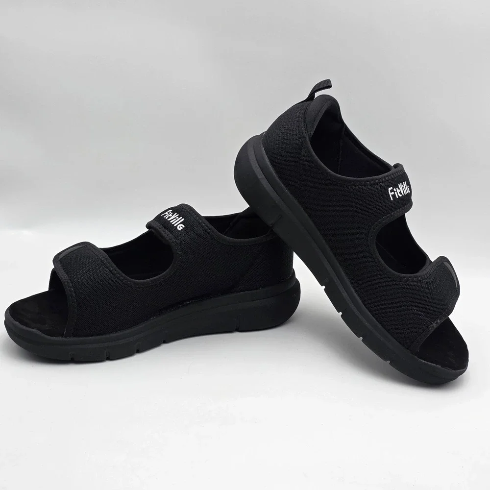 FitVille Women's Diabetic Sandals Casual Comfort Adjustable Shoes Black Size 10W